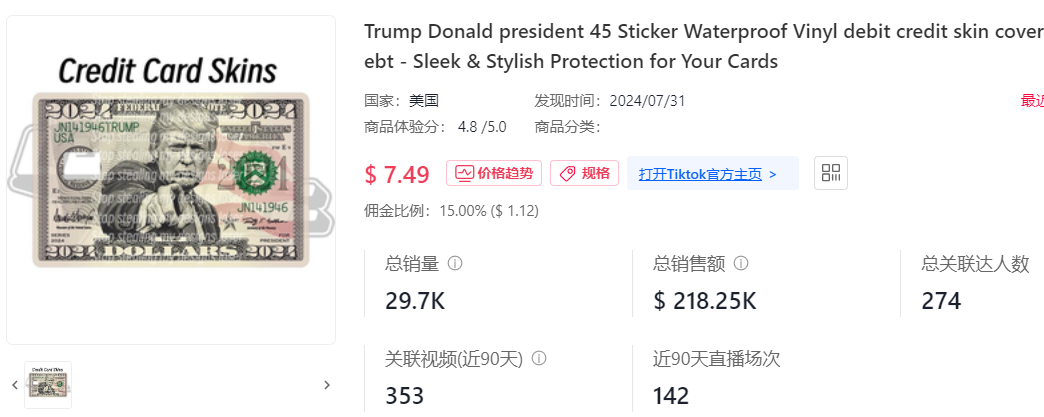 特朗普衬衫爆卖2万件!TikTok小店卖家乐开花