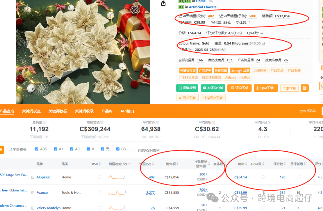 2024.11.19亚马逊选品推荐(仅供参考):圣诞花装饰
