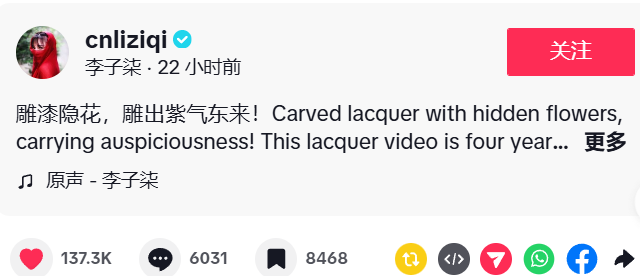 TikTok播放量超百万,李子柒归来仍是顶流!
